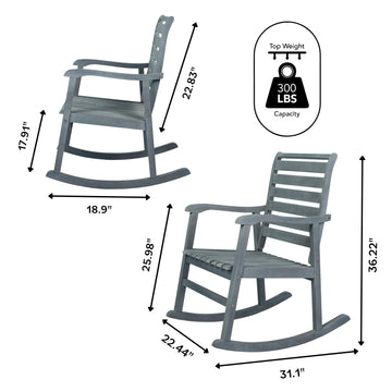 Carey Modern Slat-Back 300-Lbs Support Acacia Wood Patio Outdoor Rocking Chair - JONATHAN Y
